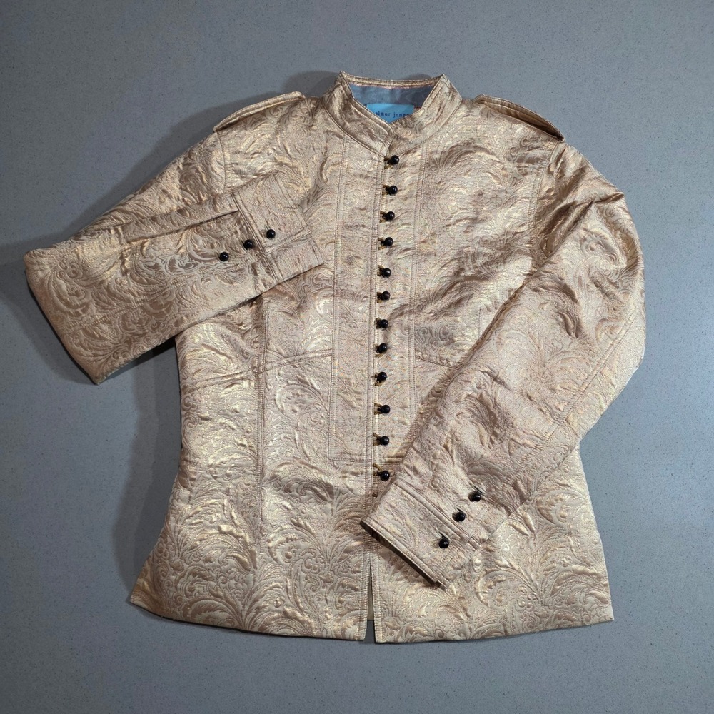 Palmer Jones Gold Metallic Brocade Military Jacket Mandarin Collar Made in USA M